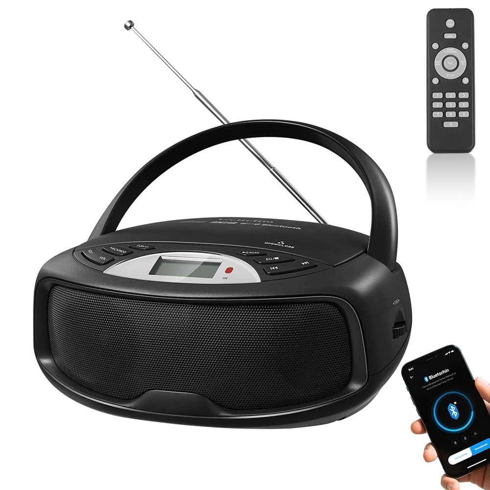 Elyblo CD Player Portátil: Som de Alta Fidelidade, Rádio FM/AM, Bluetooth e Microfone