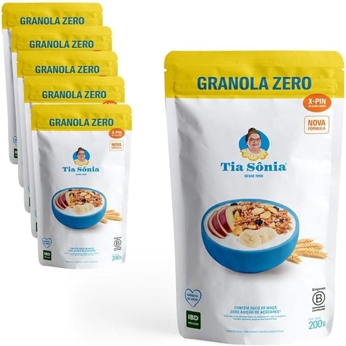 Tia Sônia, Kit 6 Granola Light Zero Açúcar Banana X-Pin 200gr Tia Sônia