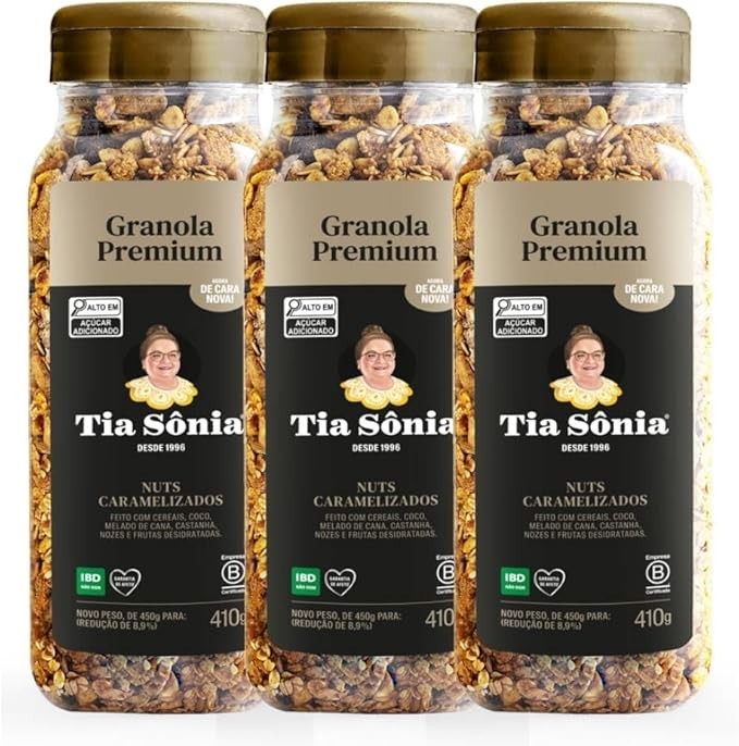 Kit 3 Granola Premium Vegana Castanha Fruta 410g cada Tia Sônia