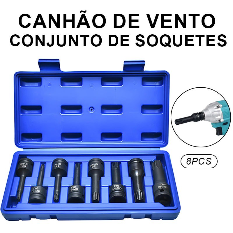 Soquetes Torx Impacto 1/2": Kit 8 Peças Essencial!