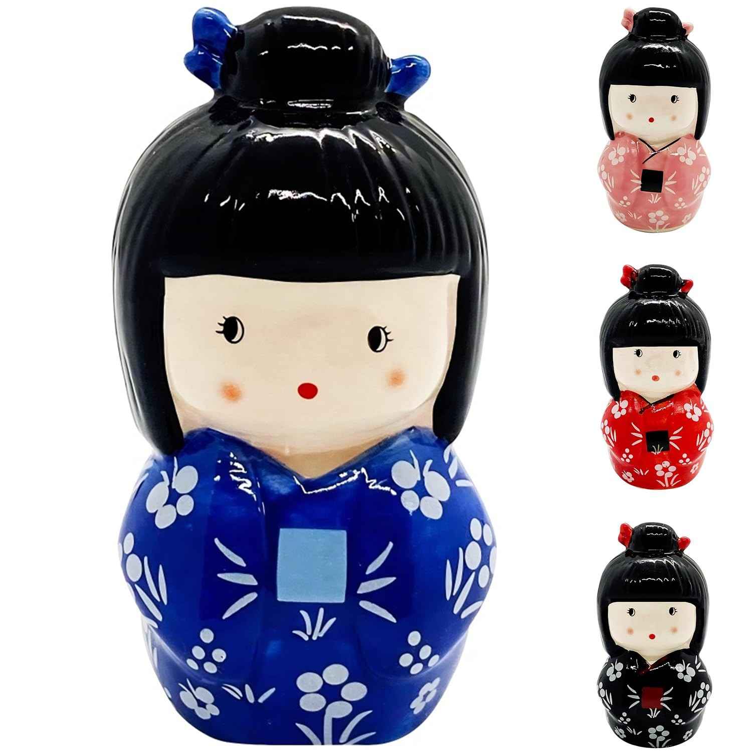 Estátua Cerâmica Kokeshi Azul - Sorte, Amor e Proteção Japonesa