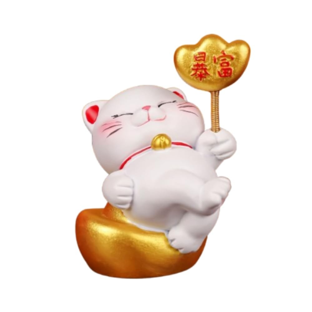Estátua de Gato da Sorte Chinês - Mini Estatueta Animada para Decoração e Boa Sorte