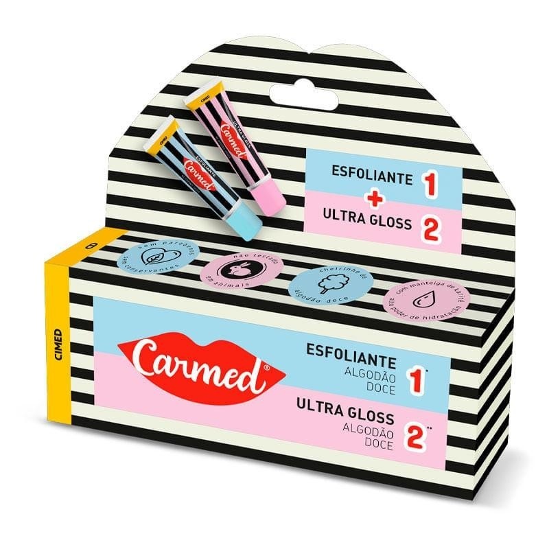 SOS Lábios: Kit Esfoliante + Gloss Carmed Algodão Doce