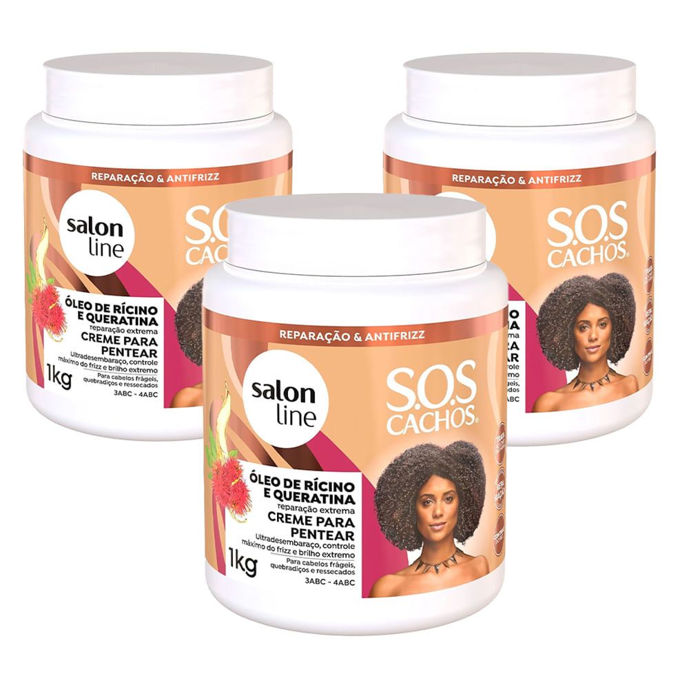 S.O.S Rícino & Queratina: Kit 3 Cremes 1kg