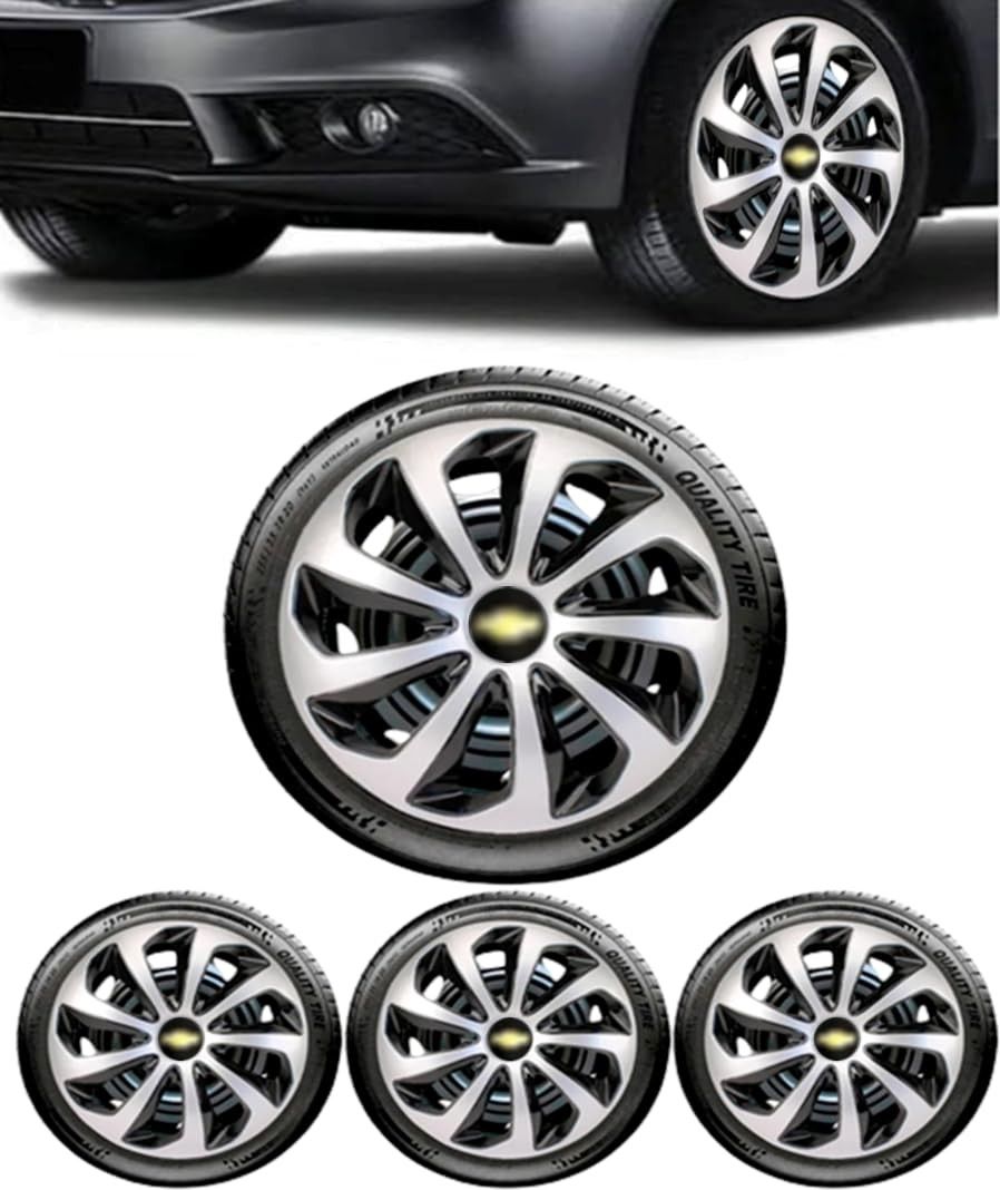 Jogo 4 Calotas Esportivas Velox Aro 15 Onix, Prisma, Spin, Agile, Cobalt, Sonic, Montana, Meriva, Zafira, Corsa - Preto/Prata