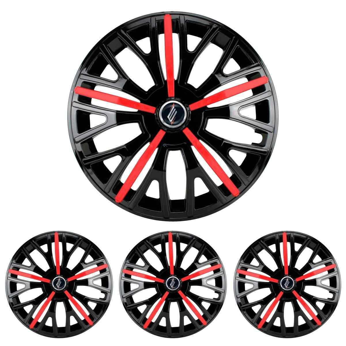Jogo de Calotas Triton Sport Black Red Aro 14 para Citroën C3, C4, Aircross, C5, Xsara, Berlingo + Selo Resinado
