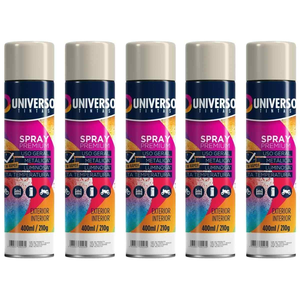 Tinta Spray 400ml Branco Fosco Uso Geral em Aço Ferro Couro Gesso Cerâmica | Universo | Kit 05 un
