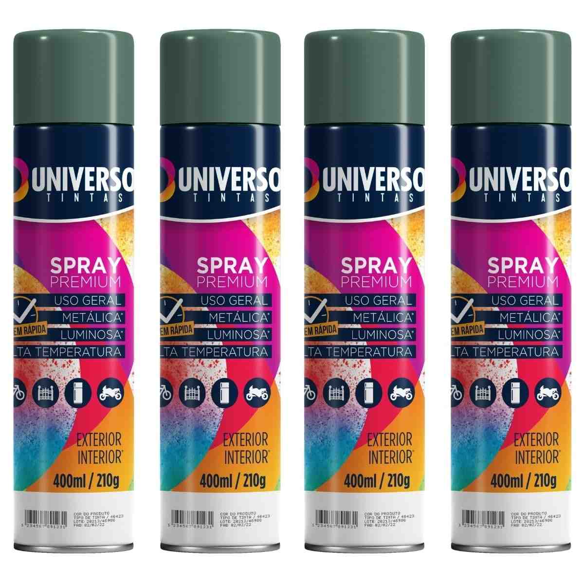Tinta Spray 400ml Verde Escuro Uso Geral em Aço Ferro Couro Gesso Cerâmica | Universo | Kit 04 un