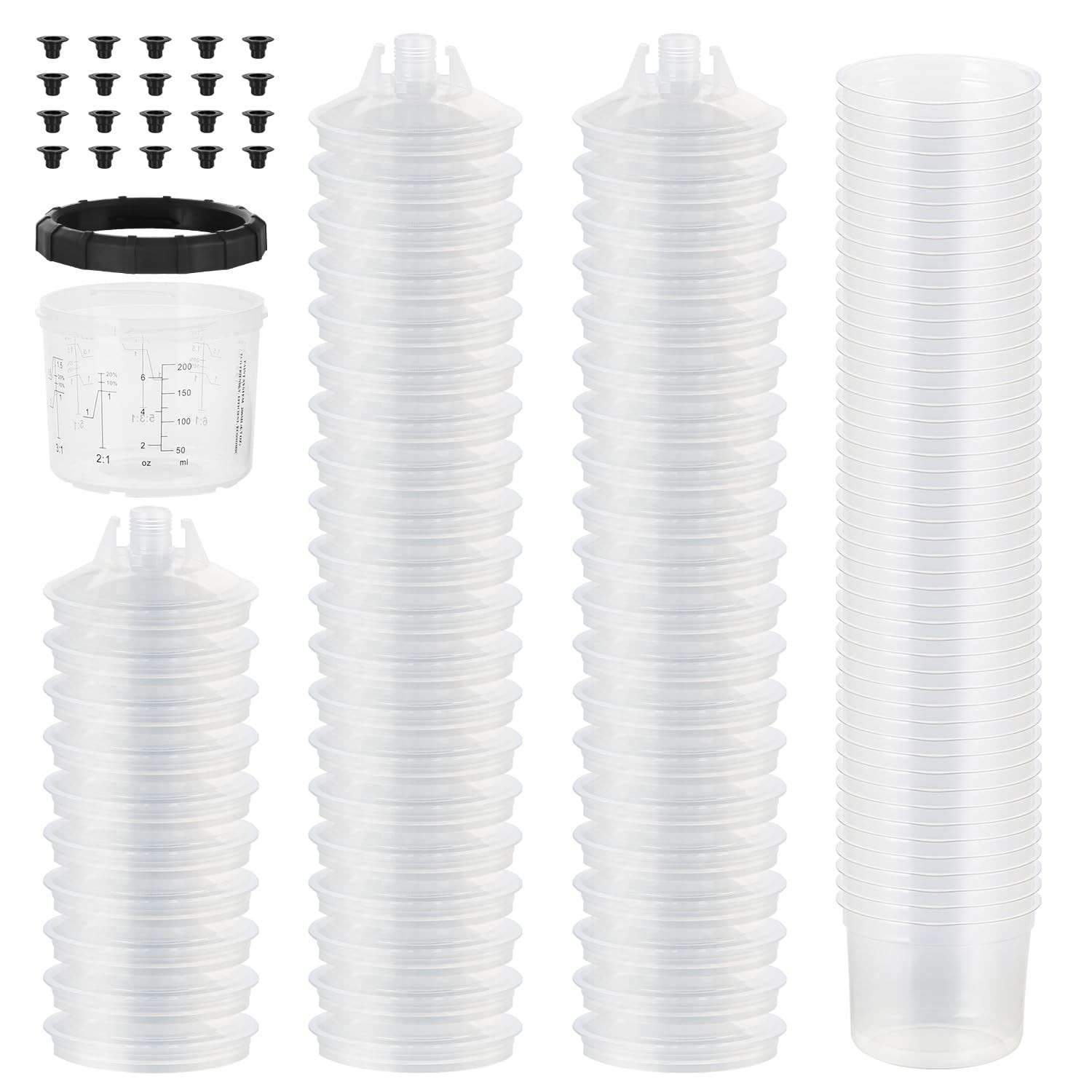 Kit de Copos Descartáveis para Pistola de Pintura Spray - 200ml com 50 Forros, Tampas e Acessórios