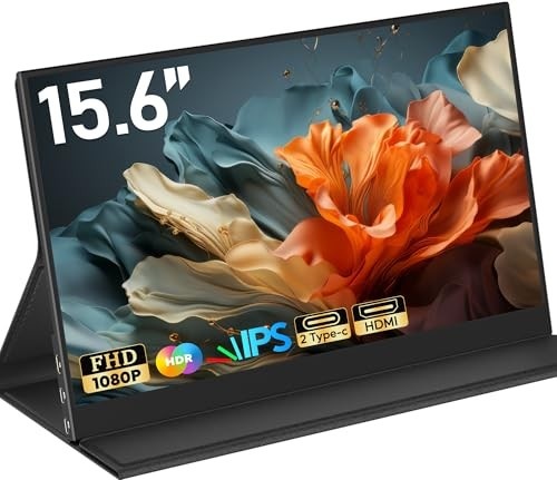 Monitor portátil de 15.6", monitor portátil para laptop 100% sRGB FHD 1080p, tela IPS para cuidados com os olhos para escritório e entretenimento