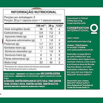 Starbucks Cappuccino Dolce Gusto: 10 Cápsulas Cremosas