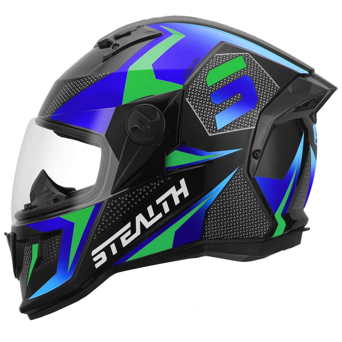 Capacete Fechado Pro Tork Stealth Concept Azul/Verde Brilhante - Segurança e Estilo para Sua Pilotagem (Tam. 60)