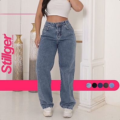 Calça Jeans Feminina Wide Leg Cintura Alta Stillger