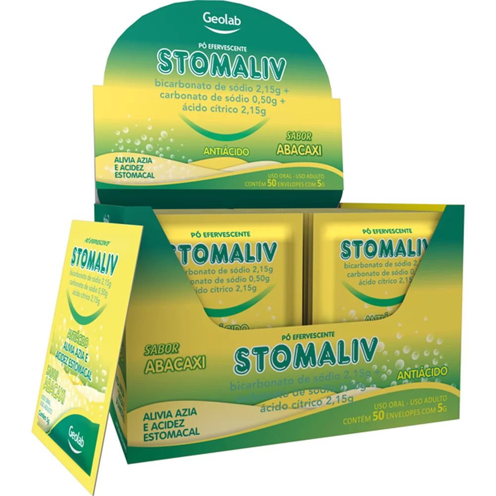 Stomaliv Antiácido Sabor Abacaxi: 50 Envelopes para Alívio Rápido