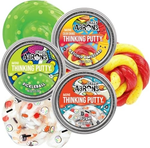 Matty's Toy Stop Crazy Aaron'S Putty Mini Latas Ketchup E Mostarda, Pickleball E Sushi Conjunto de Presente Pacote com 3 (13,3 G Cada)
