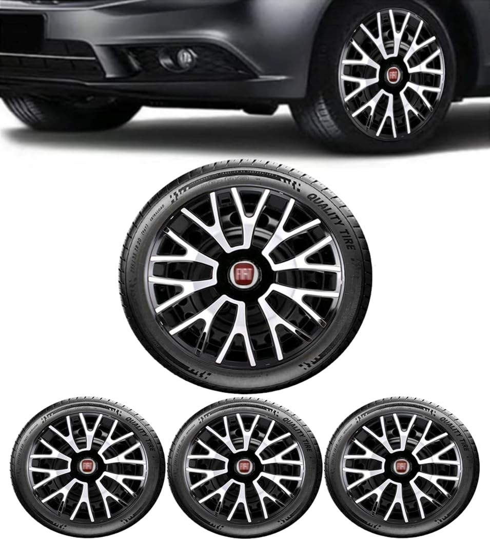 Jogo 4 Calotas Esportivas Triton Aro 14 Preto/Prata - Fiat Novo Uno, Argo, Cronos, Strada e Mais
