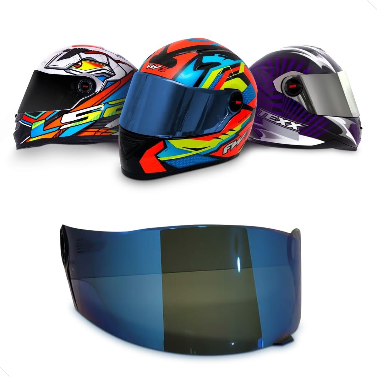 Viseira Azul 2mm para Capacete LS2 FF358 FF396, Helt Strada, Texx Action, GT'S FW3 - Moto Visão