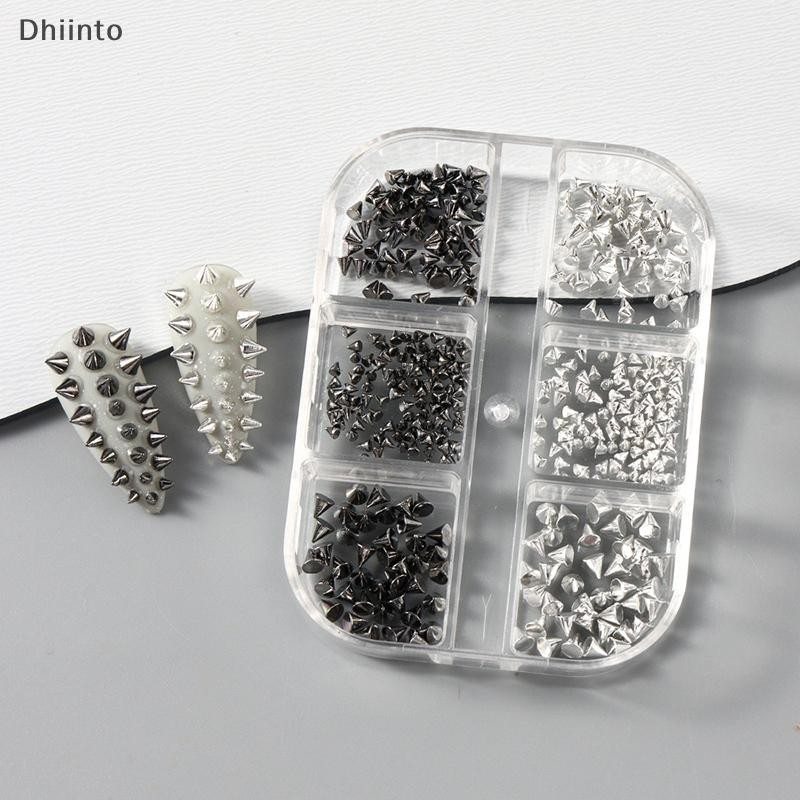 Studs Y2K Punk Dhiint – 6 Tamanhos Mistas em Metal Prata e CK para Unhas 3D