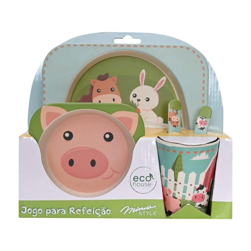 Jogo para Refeição Infantil Eco-Friendly Mimo Style - 5 Peças em Bambu e Polipropileno