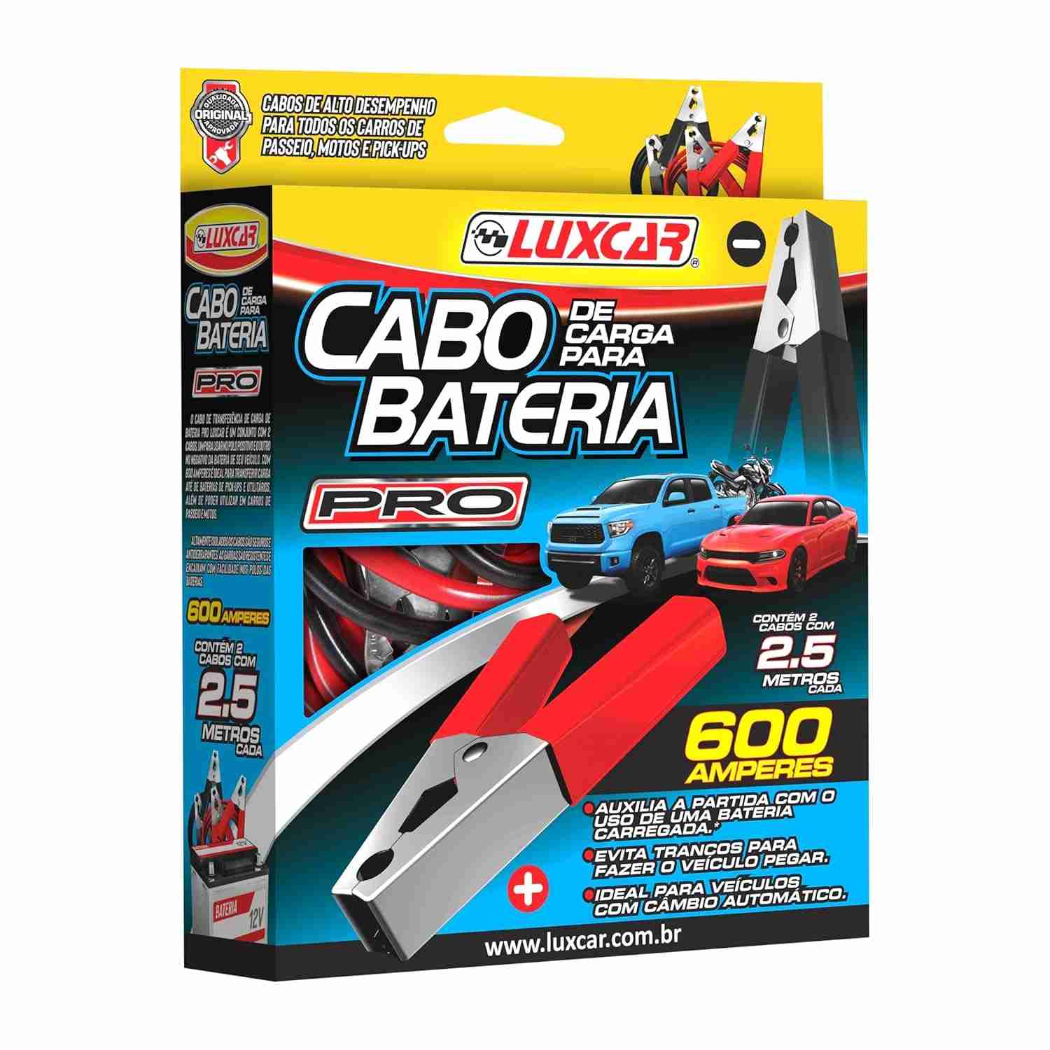 Cabos de Transferência Luxcar 600A - 2,5m: Potência e Segurança para Sua Bateria