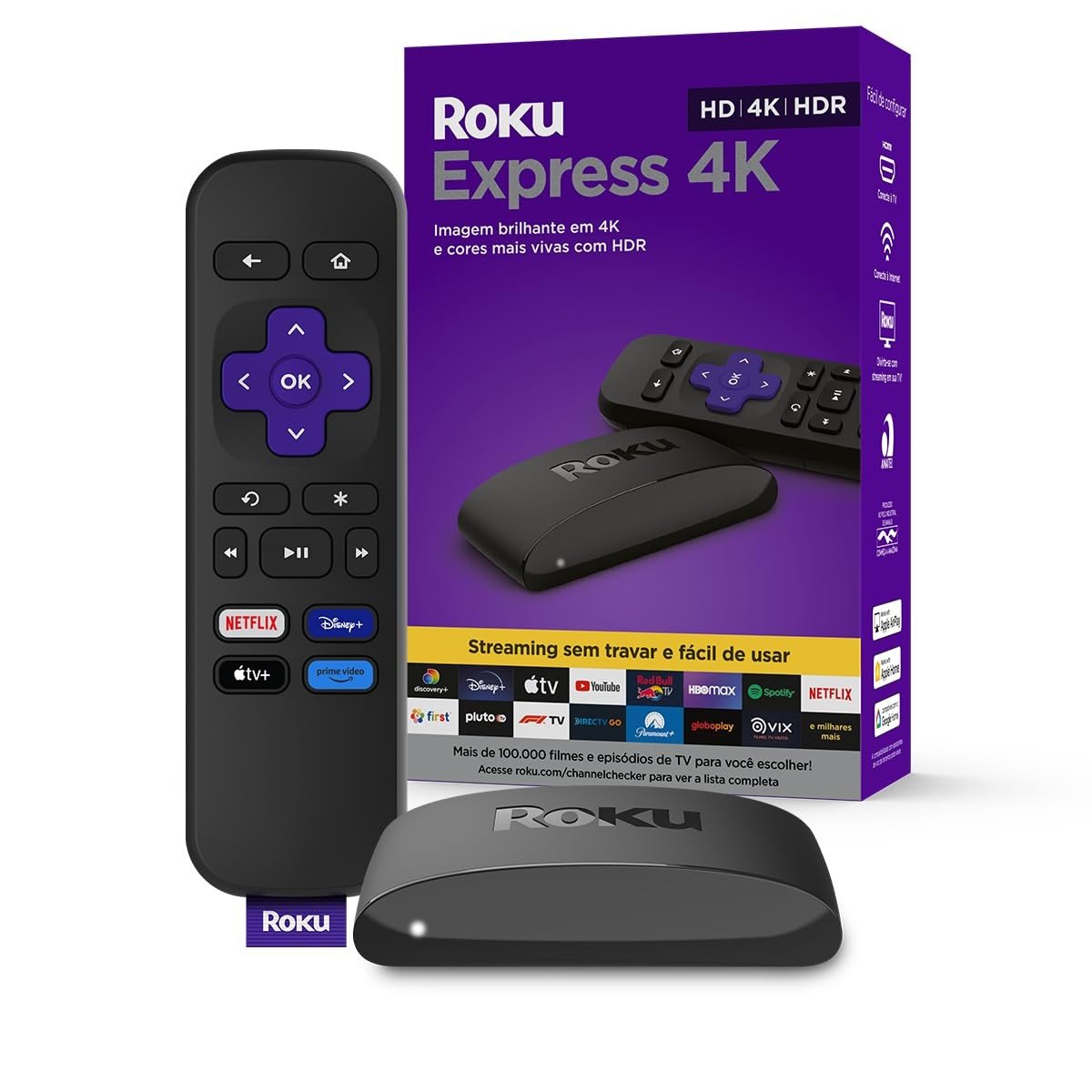 Roku Express 4K: Transforme sua TV em Smart com Imagens Incríveis e Controle Total!