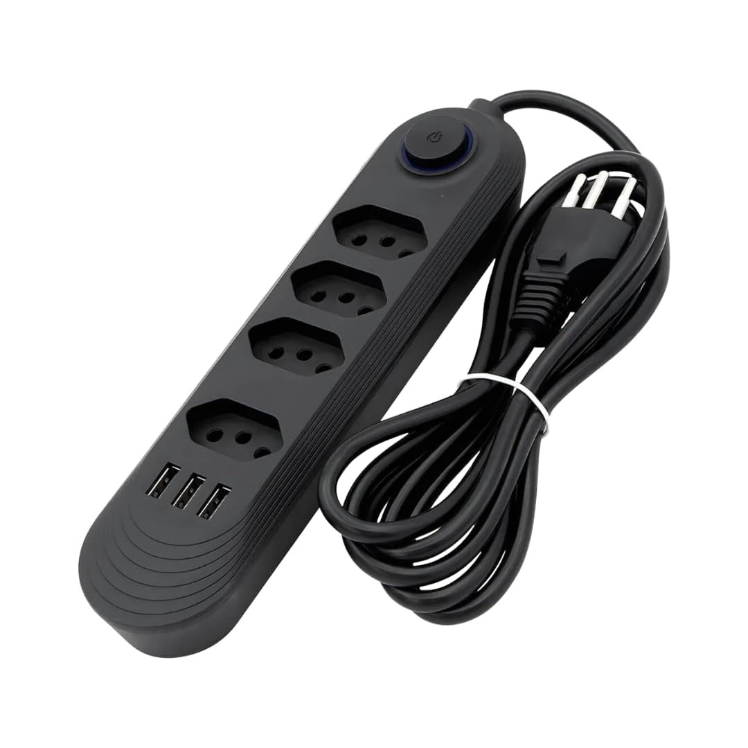 Extensão Elétrica 4 Tomadas + 3 USB 2m Bivolt - Potencialize suas Conexões!