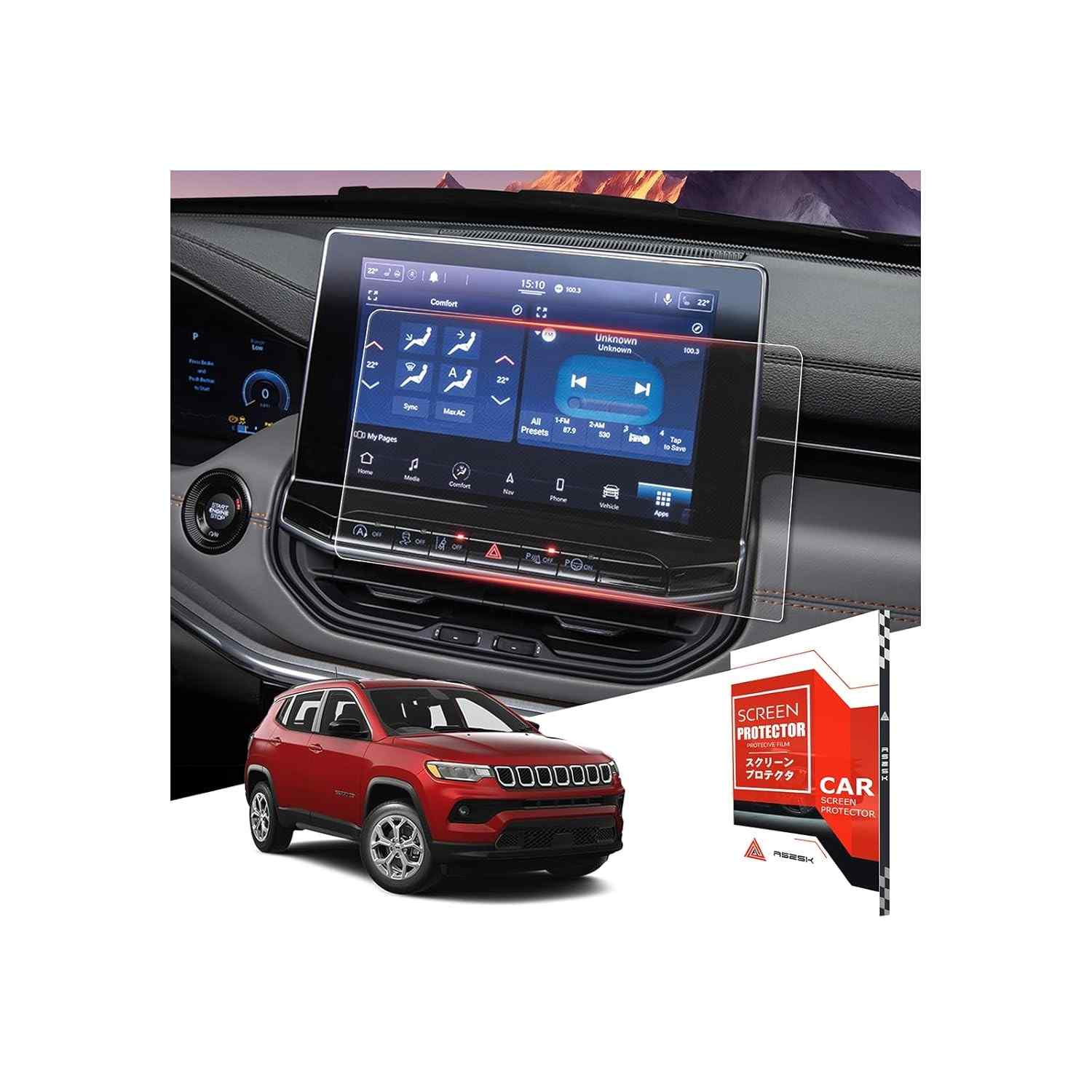 Protetor de Tela ASZSK 10.1" para Jeep Compass 2023-2025: Brilho HD, Vidro Temperado 9H+ e Toque Suave