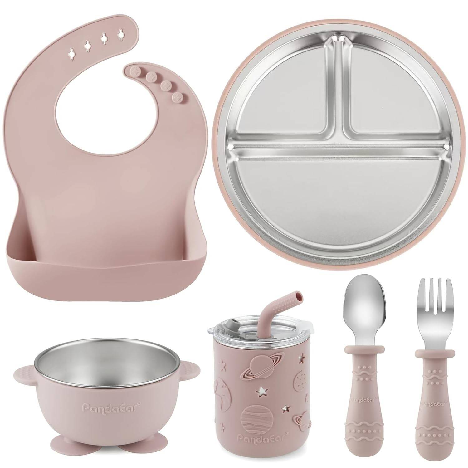 Conjunto de Alimentação Infantil 6 em 1 com Sucção - PandaEar em Aço Inoxidável