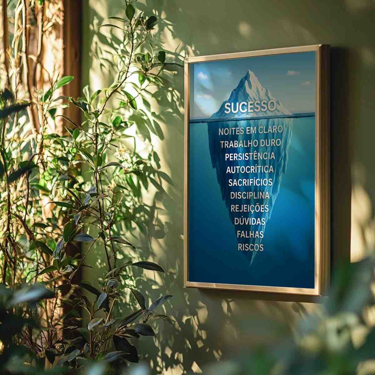 Quadro Decorativo Sucesso Iceberg Motivacional com Moldura - Frase de Inspiração para Trabalho, Persistência e Disciplina