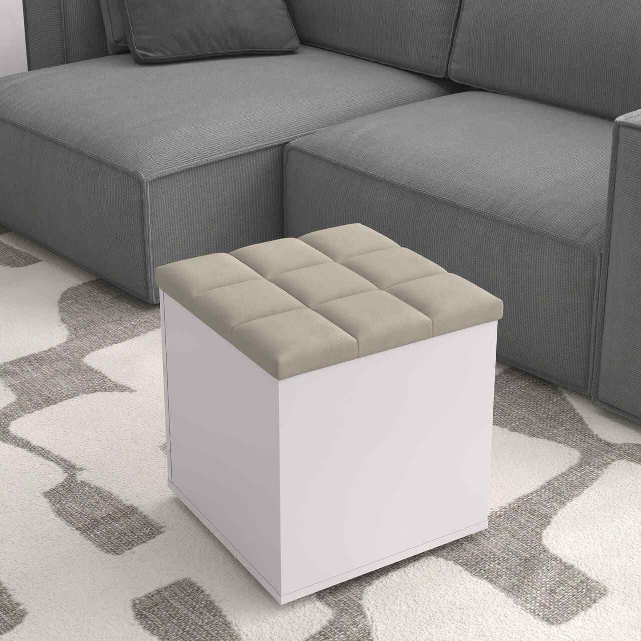 Puff Báu Banqueta Organizador Quadrado em Suede - Caixa de Brinquedos para Sala e Quarto Infantil