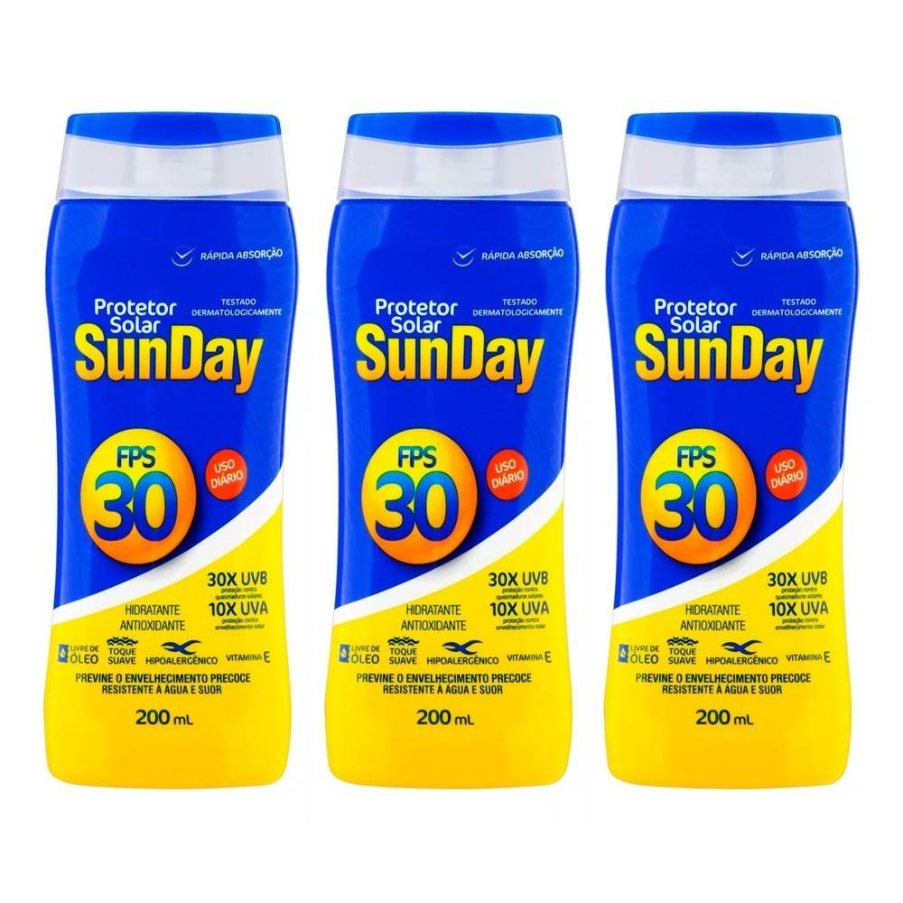 Sunday FPS30: Kit 3 Protetores Solares 200ml