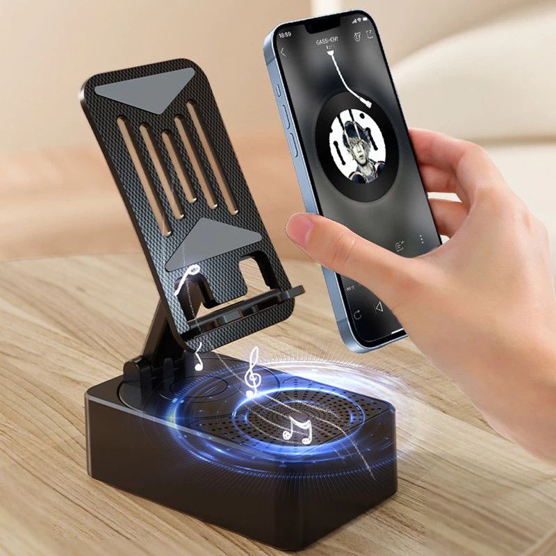 Suporte 2 em 1 para Celular e Ipad com Alto-Falante 9D e Rotação 360°