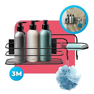 Suporte Banheiro Cantoneira Preto Arthi com Fita 3M