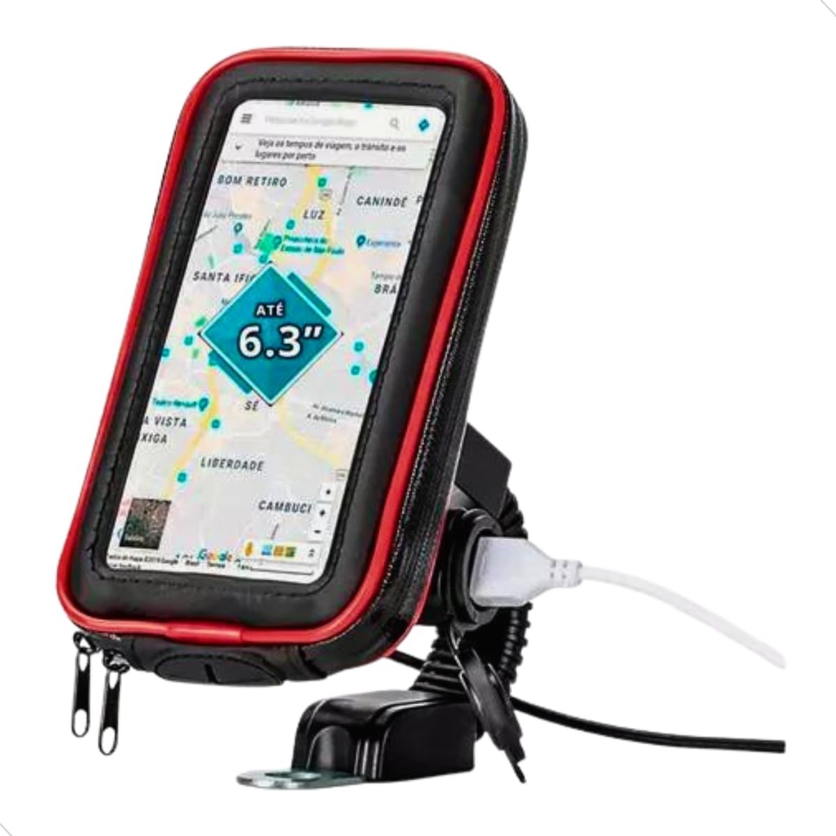Suporte Celular Moto Universal Impermeável com Carregador USB - Segurança e Energia na Sua Jornada!