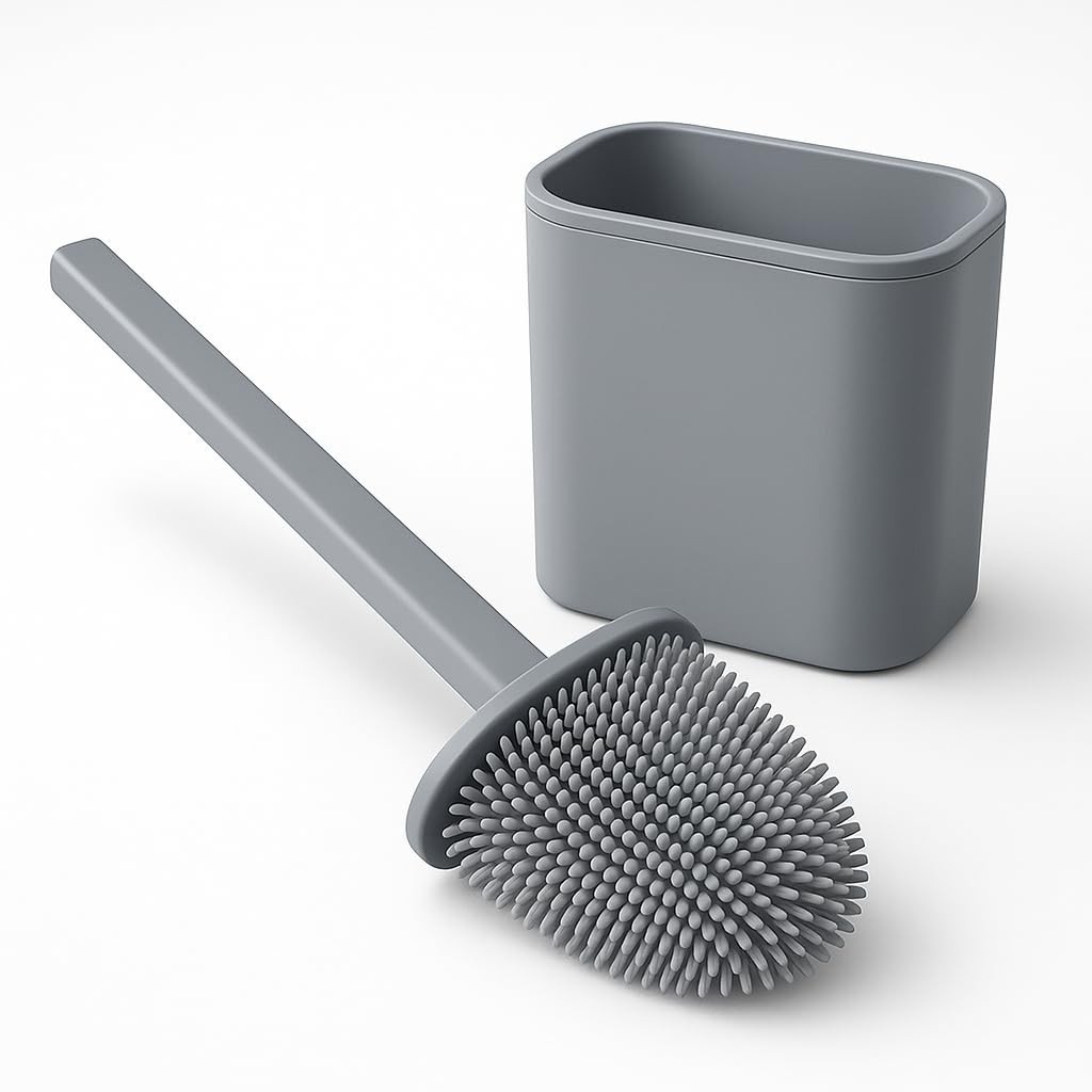 Escova Sanitária de Silicone com Suporte Antibacteriano - Limpeza Profunda e Higiênica para Banheiro
