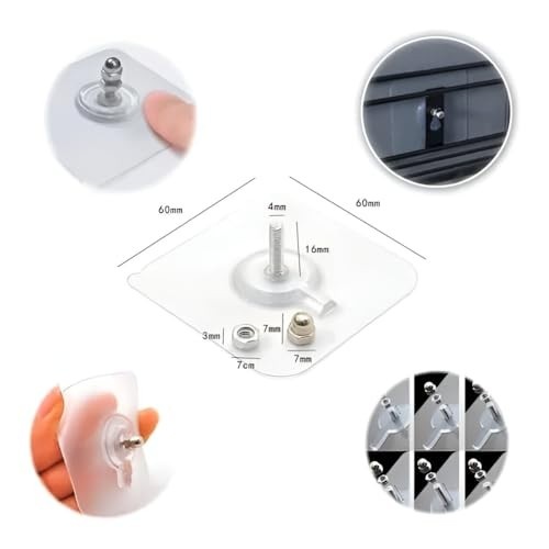 Kit 8 Parafusos Adesivos Suporte Autocolante Multiuso - Sem Furos, Transparente, para Azulejos, Banheiro, Cozinha e Mais
