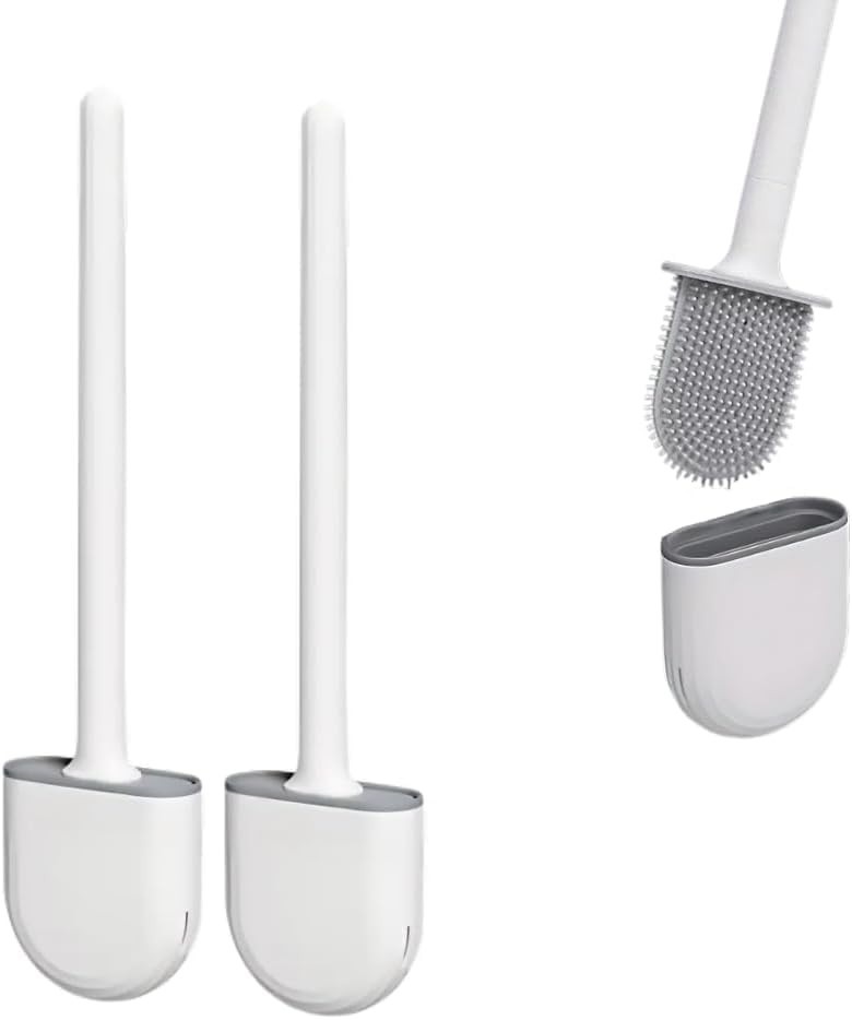 Kit 2 Escovas Sanitárias Silicone Premium com Suporte - Flexível, Antibacteriana e Multiuso para Banheiro