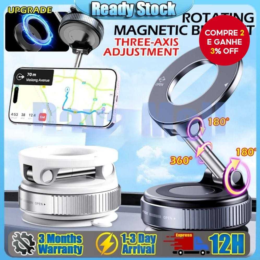 Suporte Magnético 360° para Celular: Fixação em Carro, Mesa e Banheiro