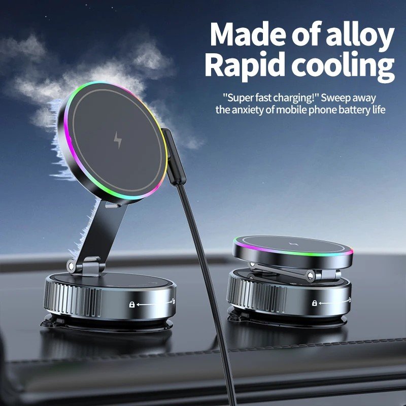 Suporte Magnético Veicular com Cooler e Carga Rápida 15W