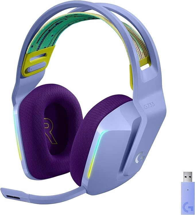 Headset Gamer Sem Fio Logitech G733 7.1 Dolby Surround com Tecnologia Blue VO!CE, RGB LIGHTSYNC, Drivers de Áudio Avançados e Bateria Recarregável para PC e PlayStation - Preto