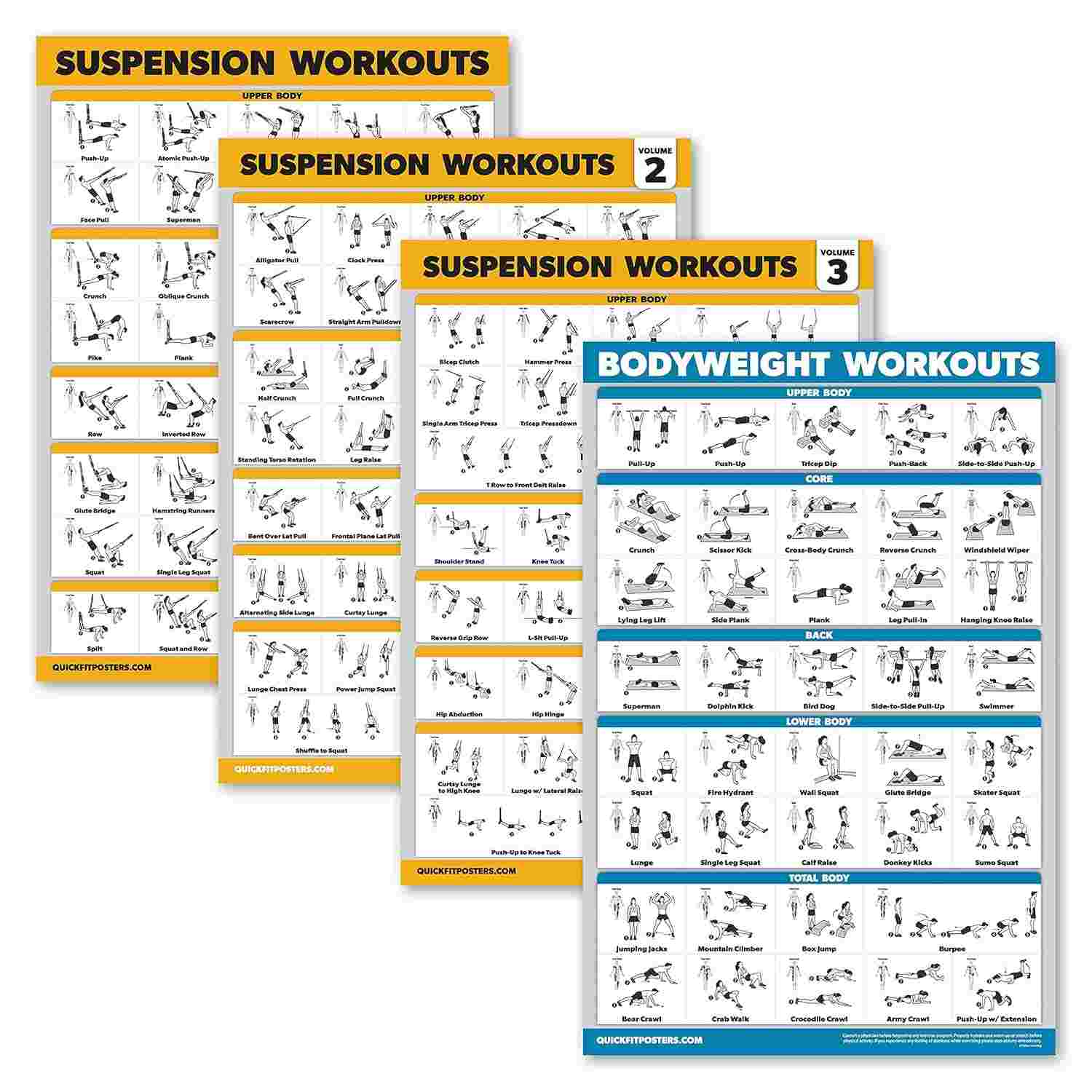 Pacote com 4 Pôsteres de Treino Suspensão e Peso Corporal - Palace Learning | Laminados 45,72x61cm