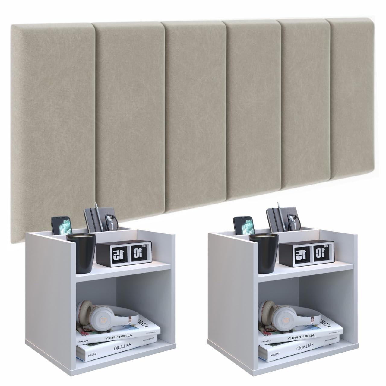 Conjunto Cabeceira Casal Queen 160cm com Mesa de Cabeceira Suspenso e Porta Celular Madri (Branco)