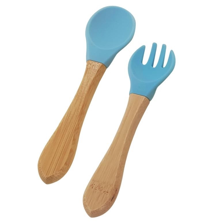 Mimo Style Dupla de Talheres Infantis em Silicone com Cabo de Bambu - Seguro, Sustentável e Divertido