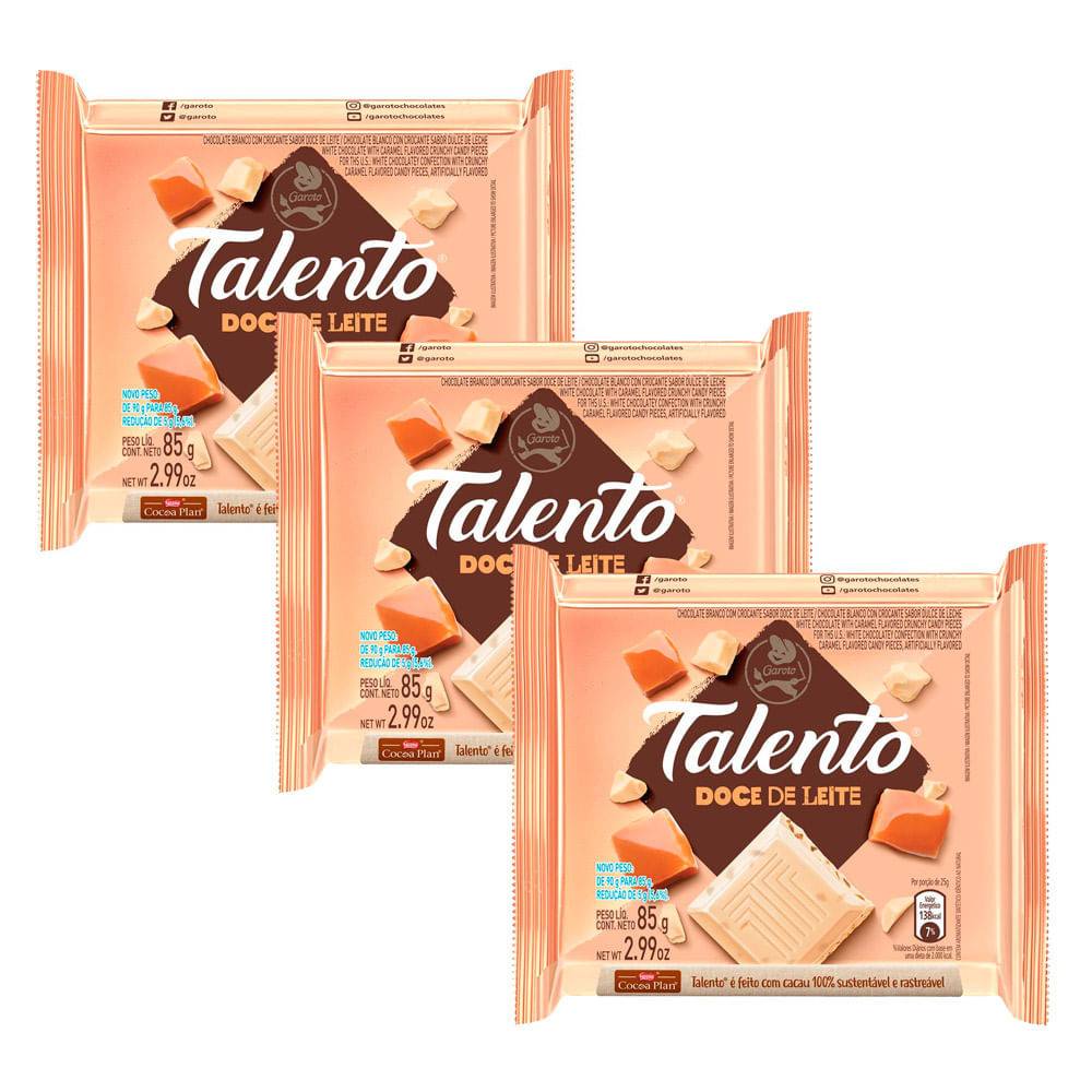 Talento Branco Doce de Leite: Kit 3 Chocolates Garoto
