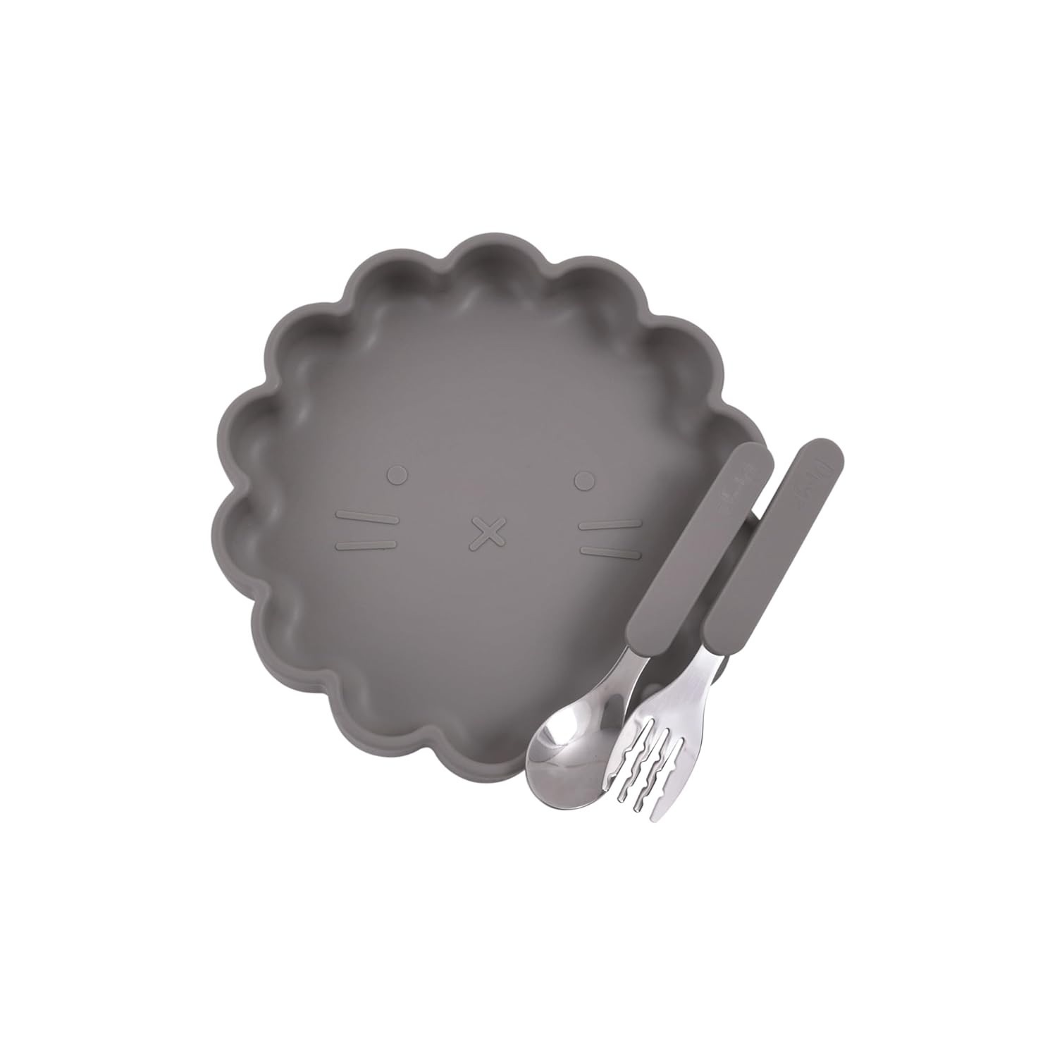 DRYZ Kit Prato de Silicone com Ventosa e Talheres Cute Musgo - Segurança e Estilo na Alimentação Infantil