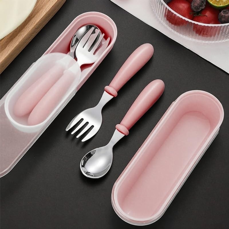 Conjunto de Talheres Infantil Colorido em Aço Inoxidável - Rosa | Design Ergonômico e Seguro para Crianças