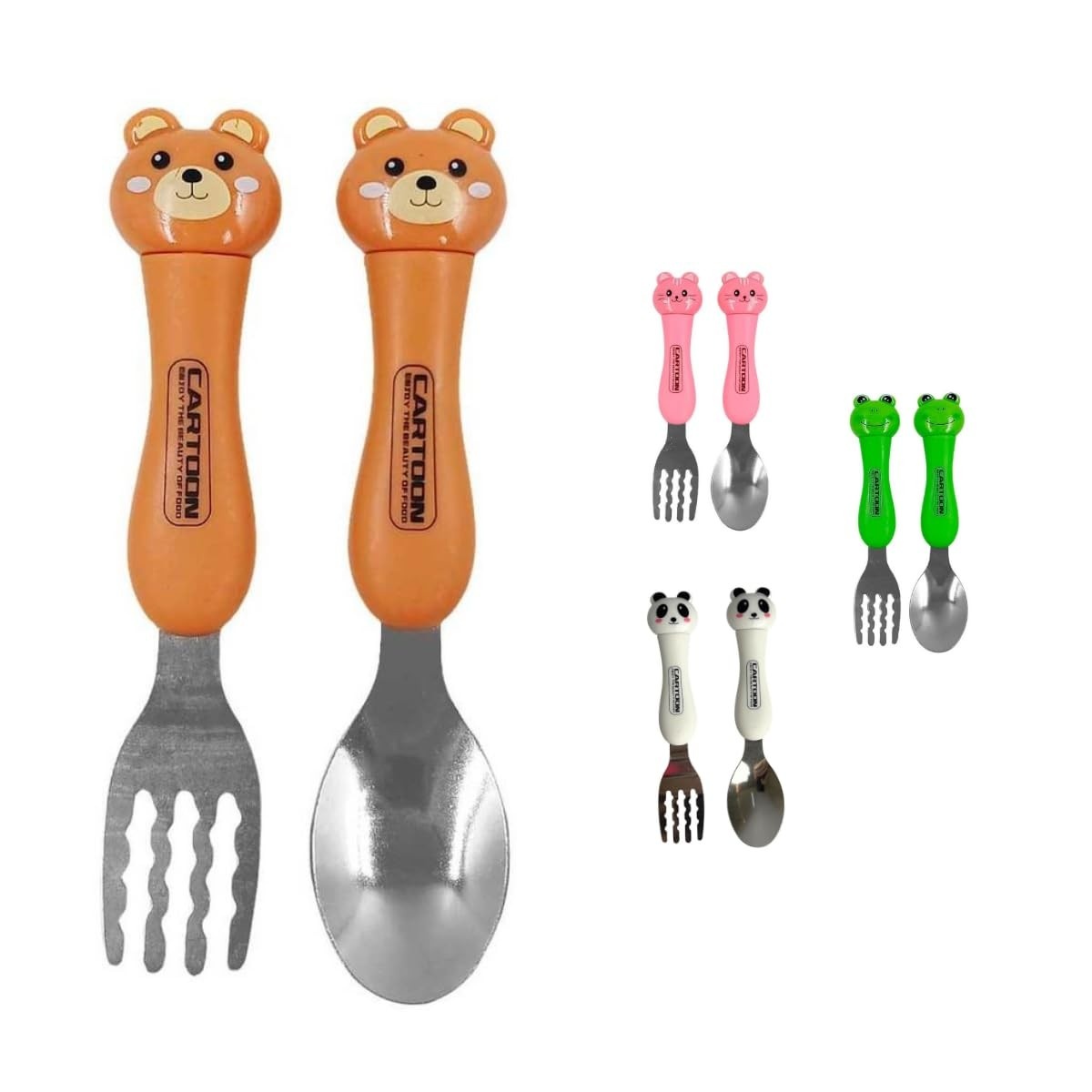 Kit Talher Infantil com Estojo - Jogo de Talheres Inox para Criança com Design Divertido