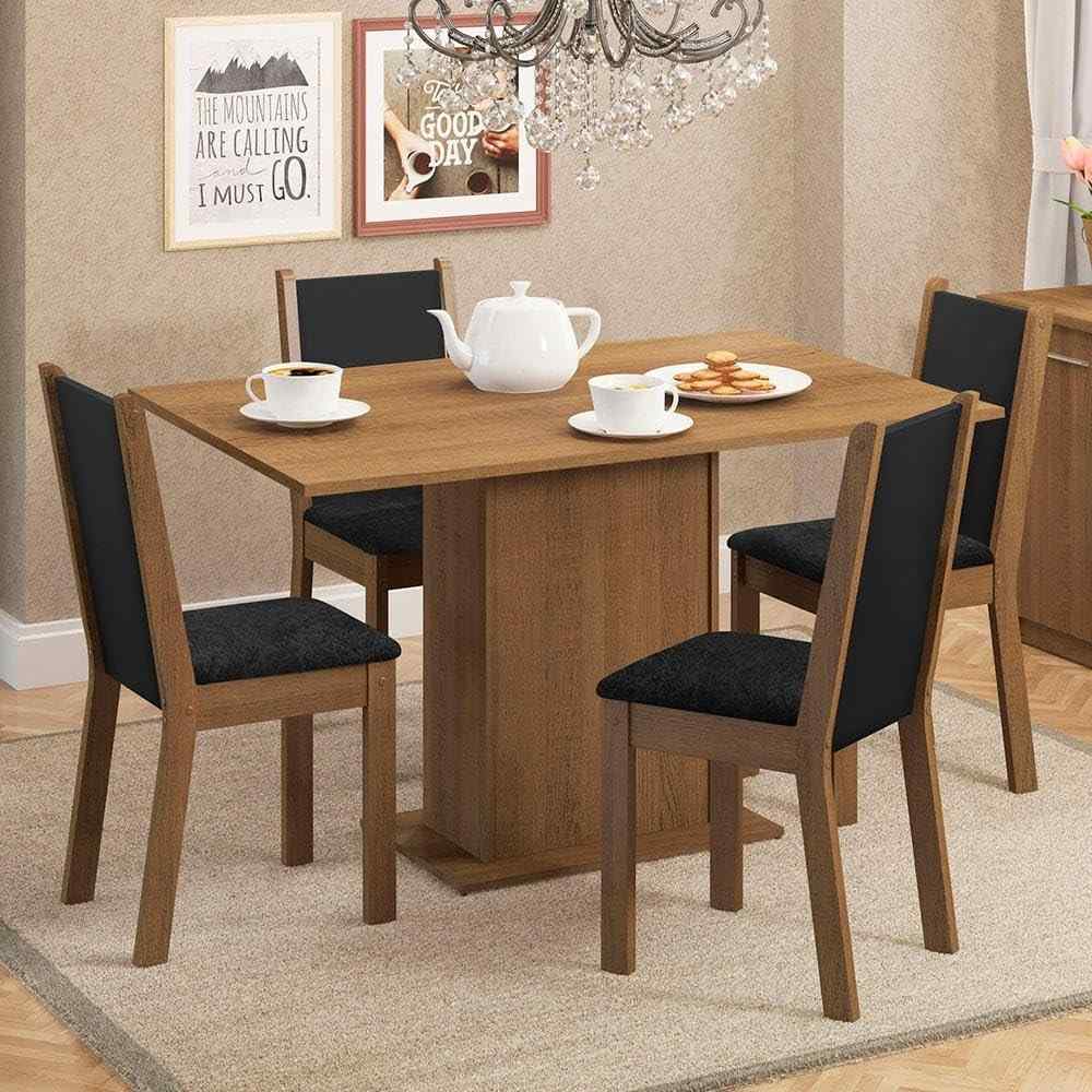 Conjunto de Jantar Madesa Talita - Mesa de Madeira com 4 Cadeiras Modernas