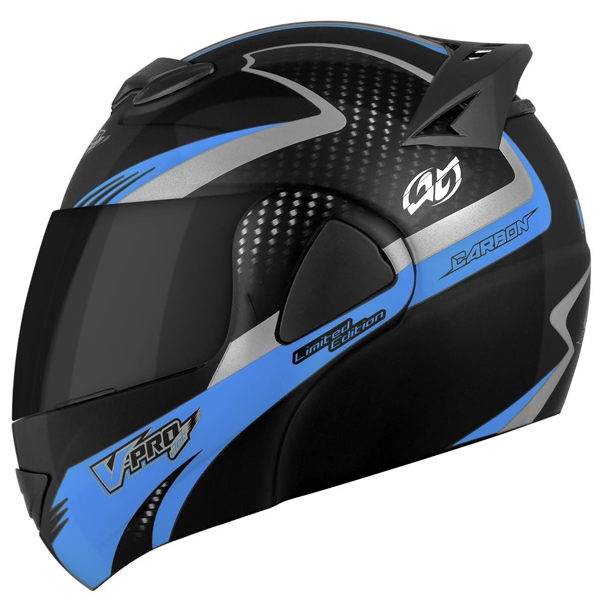 Capacete Escamoteável Pro Tork V-Pro Jet 2 Carbon Preto/Azul - Tamanho 62 - Viseira Fumê