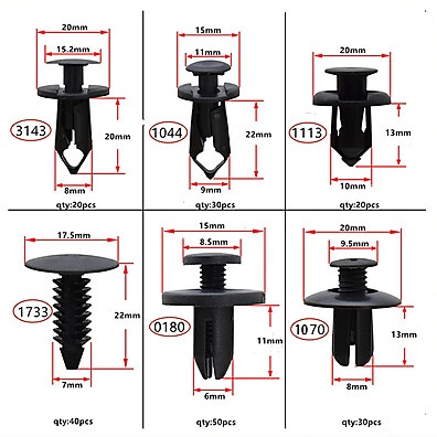 Kit de 190 Peças Clips de Fixação para Pára-choques Híbridos – 6 Tamanhos